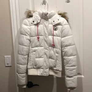 White Puffer Coat with faux hood